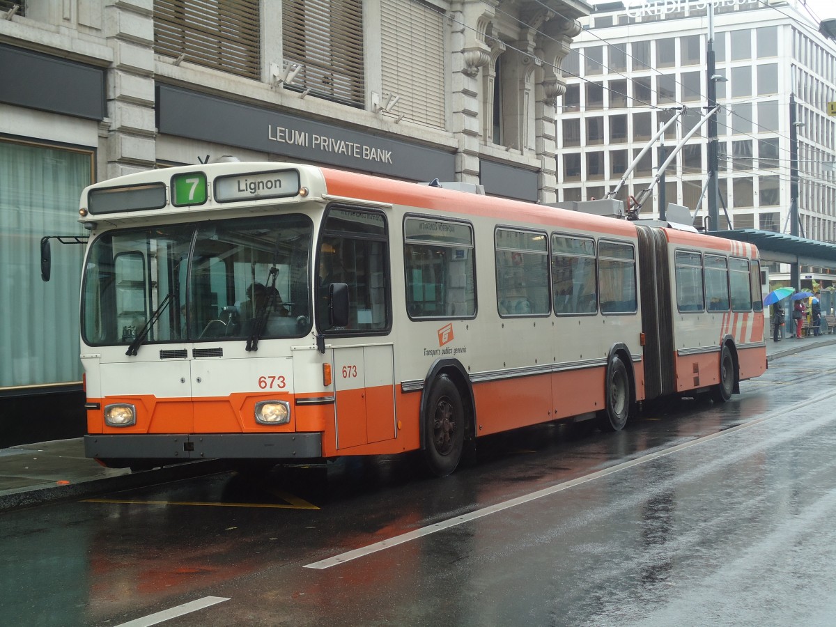 (147'150) - TPG Genve - Nr. 673 - Saurer/Hess Gelenktrolleybus am 16. September 2013 in Genve, Bel-Air