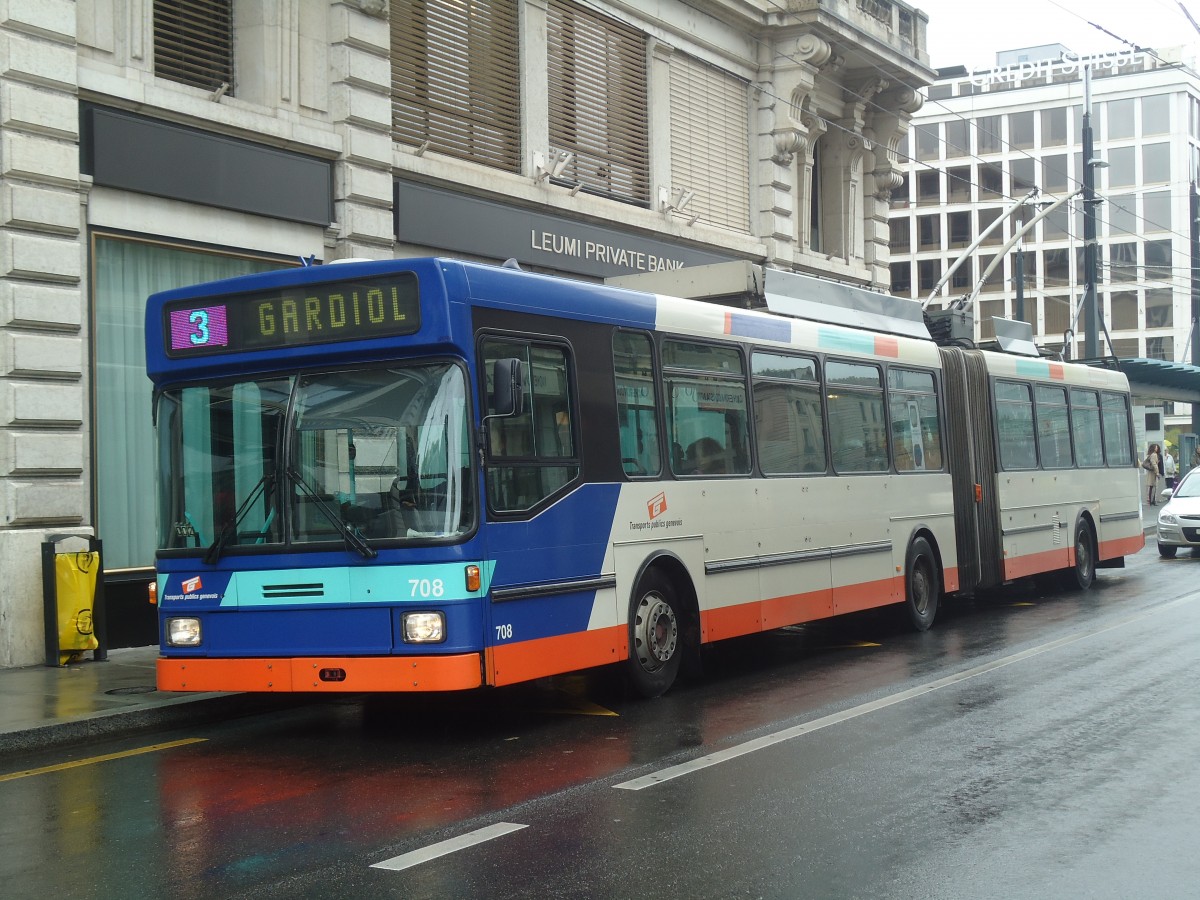 (147'187) - TPG Genve - Nr. 708 - NAW/Hess Gelenktrolleybus am 16. September 2013 in Genve, Bel-Air