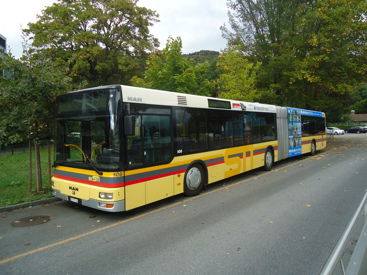 (147'465) - STI Thun - Nr. 106/BE 577'106 - MAN am 5. Oktober 2013 bei der Schifflndte Thun