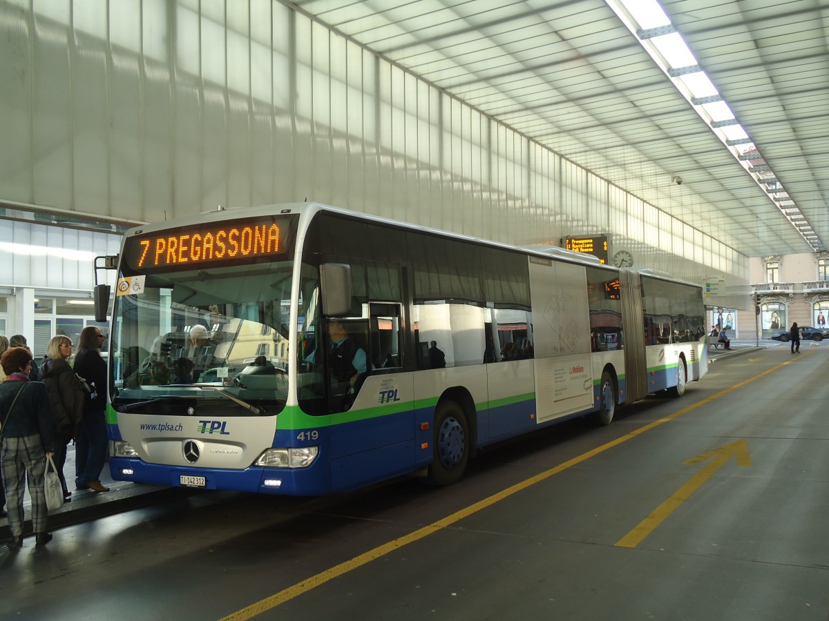 (147'703) - TPL Lugano - Nr. 419/TI 142'312 - Mercedes am 5. November 2013 in Lugano, Centro