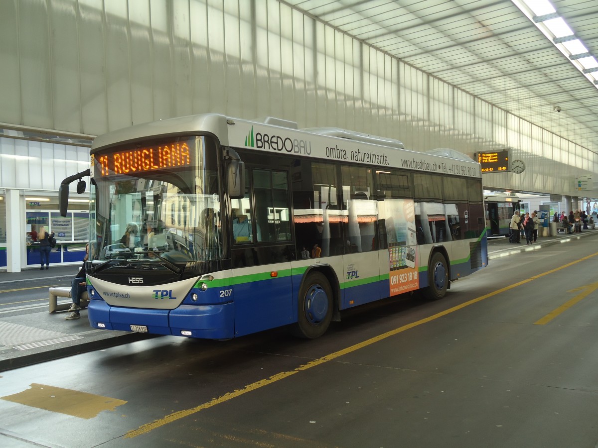 (147'709) - TPL Lugano - Nr. 207/TI 218'939 - Scania/Hess am 5. November 2013 in Lugano, Centro