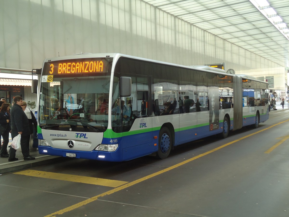 (147'722) - TPL Lugano - Nr. 416/TI 140'782 - Mercedes am 5. November 2013 in Lugano, Centro