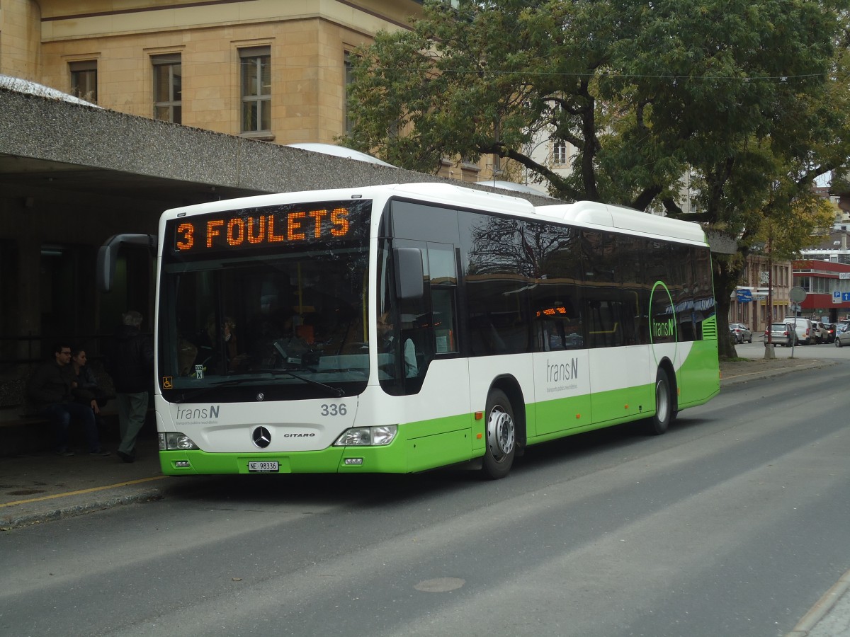 (147'929) - transN, La Chaux-de-Fonds - Nr. 336/NE 98'336 - Mercedes am 8. November 2013 beim Bahnhof La Chaux-de-Fonds