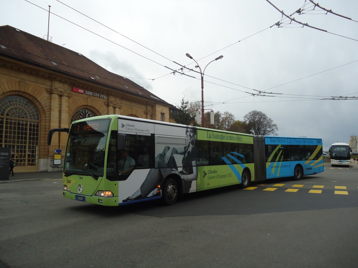 (147'947) - transN, La Chaux-de-Fonds - Nr. 642/NE 109'242 - Mercedes (ex TC La Chaux-de-Fonds Nr. 242) am 8. November 2013 beim Bahnhof La Chaux-de-Fonds