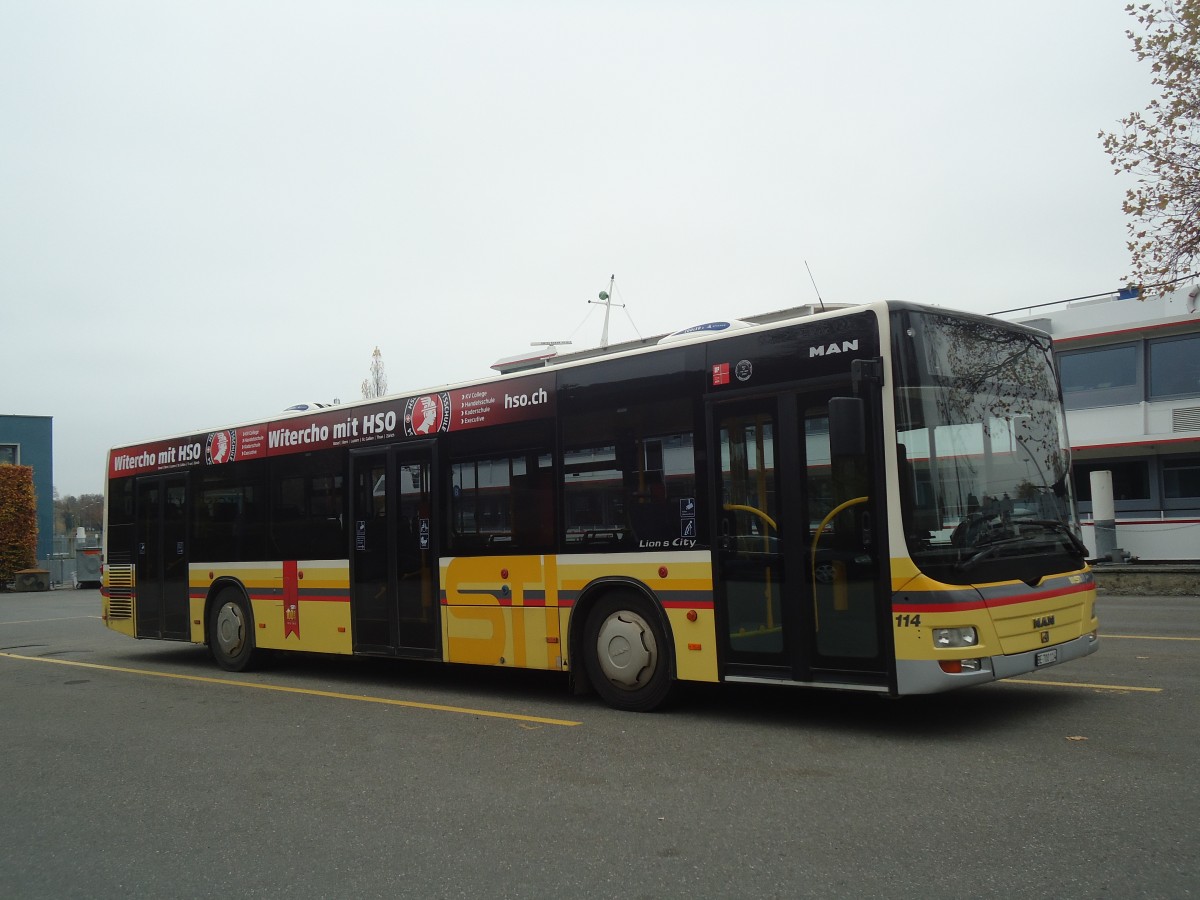 (148'087) - STI Thun - Nr. 114/BE 700'114 - MAN am 17. November 2013 bei der Schifflndte Thun