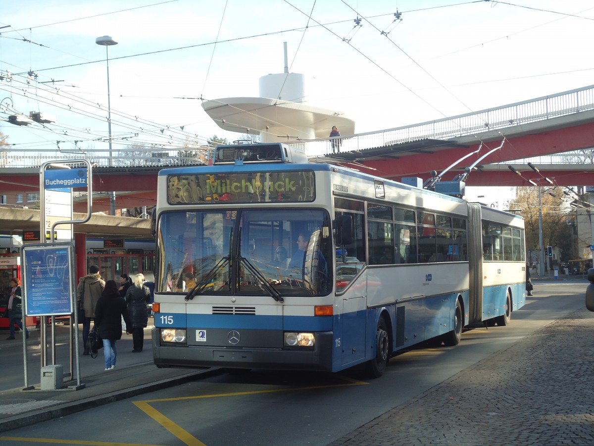 (148'272) - VBZ Zrich - Nr. 115 - Mercedes Gelenktrolleybus am 9. Dezember 2013 in Zrich, Bucheggplatz