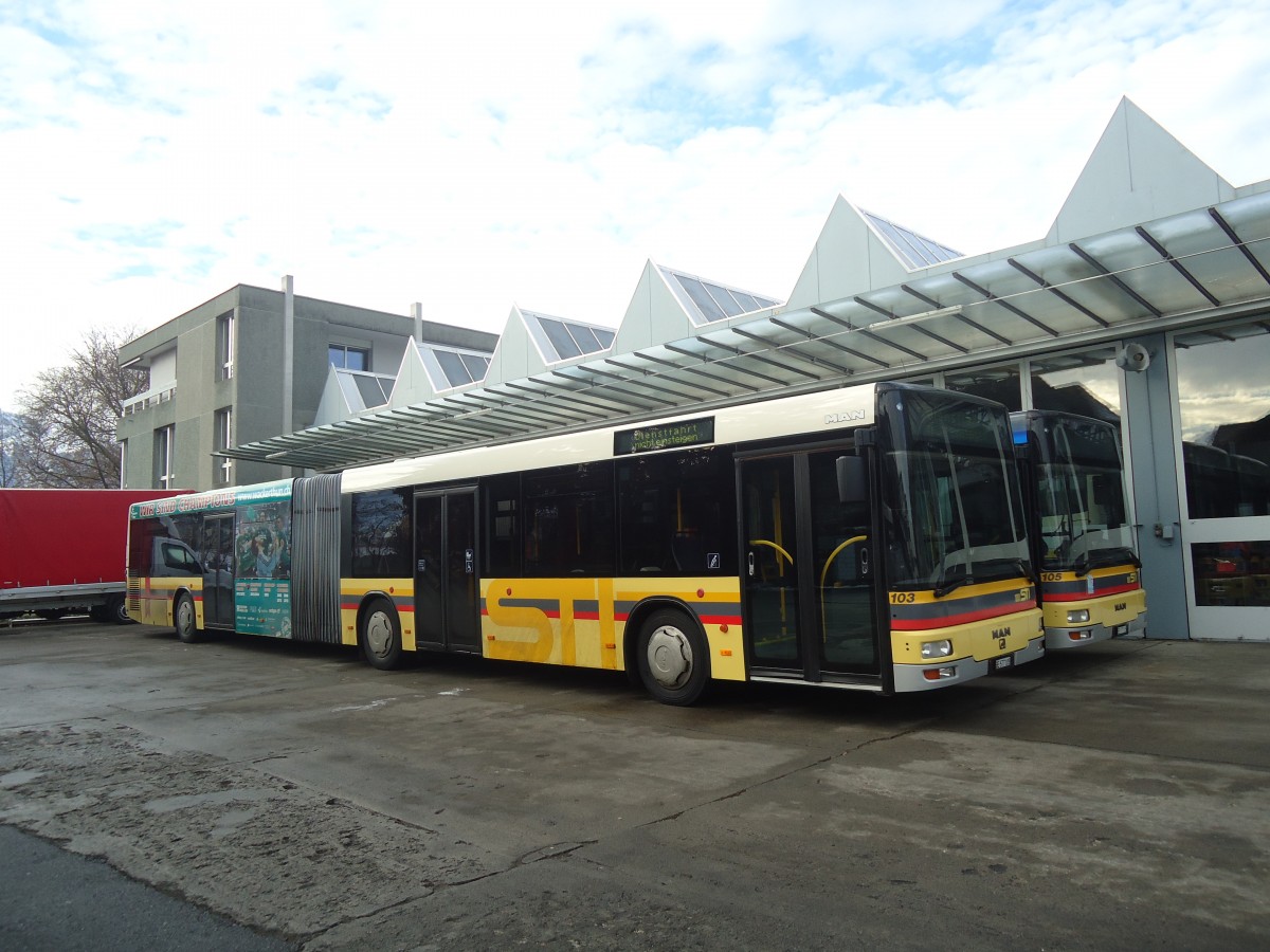 (148'316) - STI Thun - Nr. 103/BE 577'103 - MAN am 15. Dezember 2013 in Thun, Garage