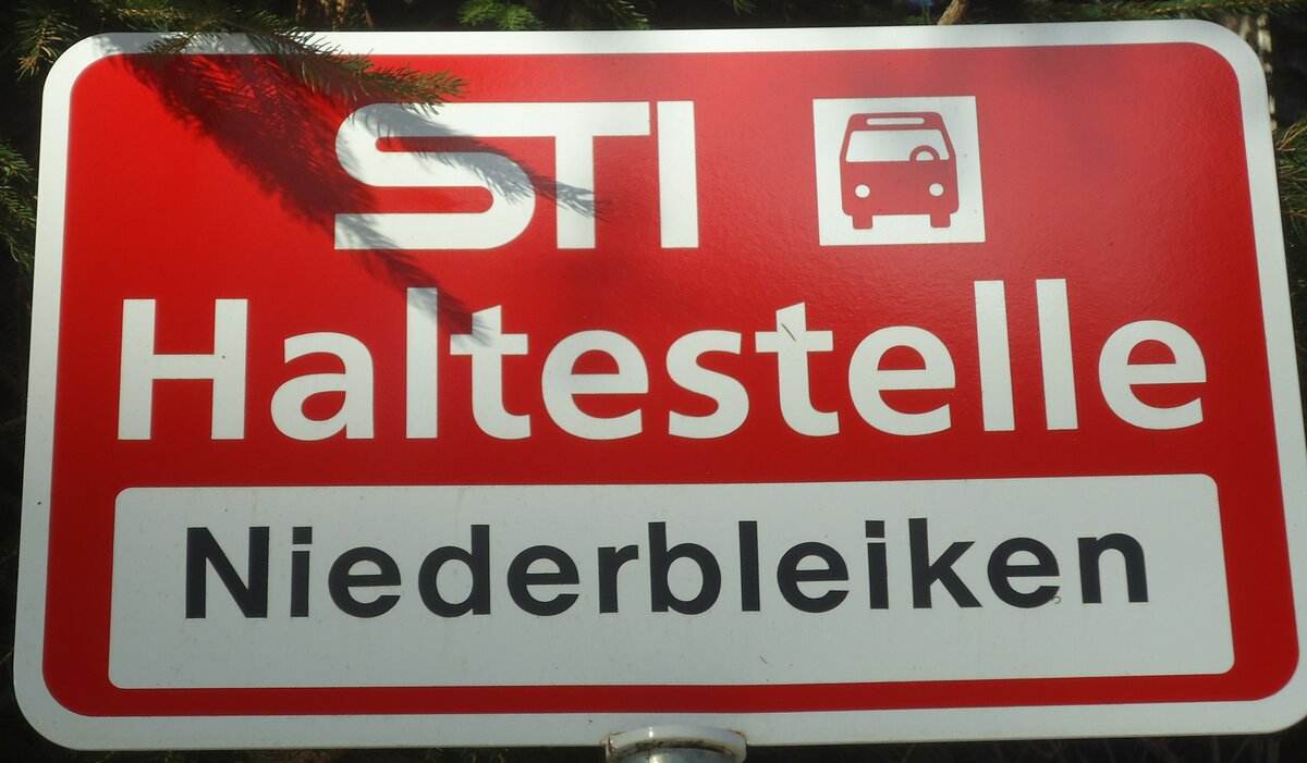 (148'326) - STI-Haltestellenschild - Bleiken, Niederbleiken - am 15. Dezember 2013