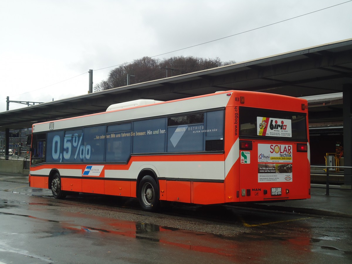 (148'443) - BOGG Wangen b.O. - Nr. 83/SO 117'612 - MAN (ex SOO Olten Nr. 83) am 25. Dezember 2013 beim Bahnhof Olten