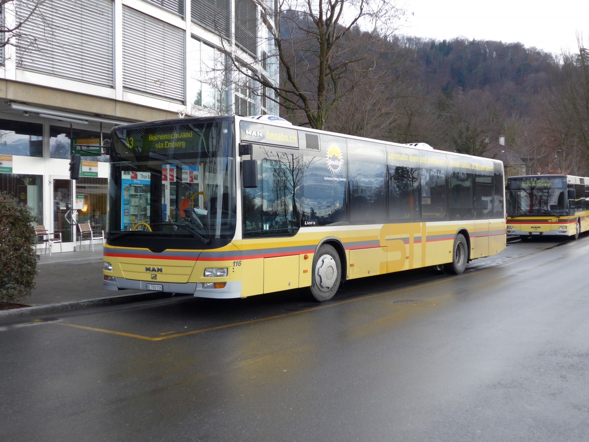 (148'633) - STI Thun - Nr. 116/BE 700'116 - MAN am 17. Januar 2014 bei der Schifflndte Thun