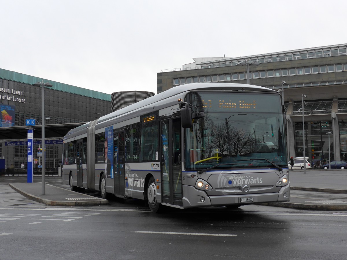 (148'897) - AAGR Rothenburg - Nr. 45/LU 15'042 - Irisbus am 16. Februar 2014 beim Bahnhof Luzern