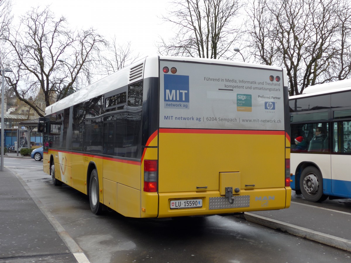 (148'919) - Stirnimann, Neuenkirch - Nr. 42/LU 15'590 - MAN am 16. Februar 2014 beim Bahnhof Luzern