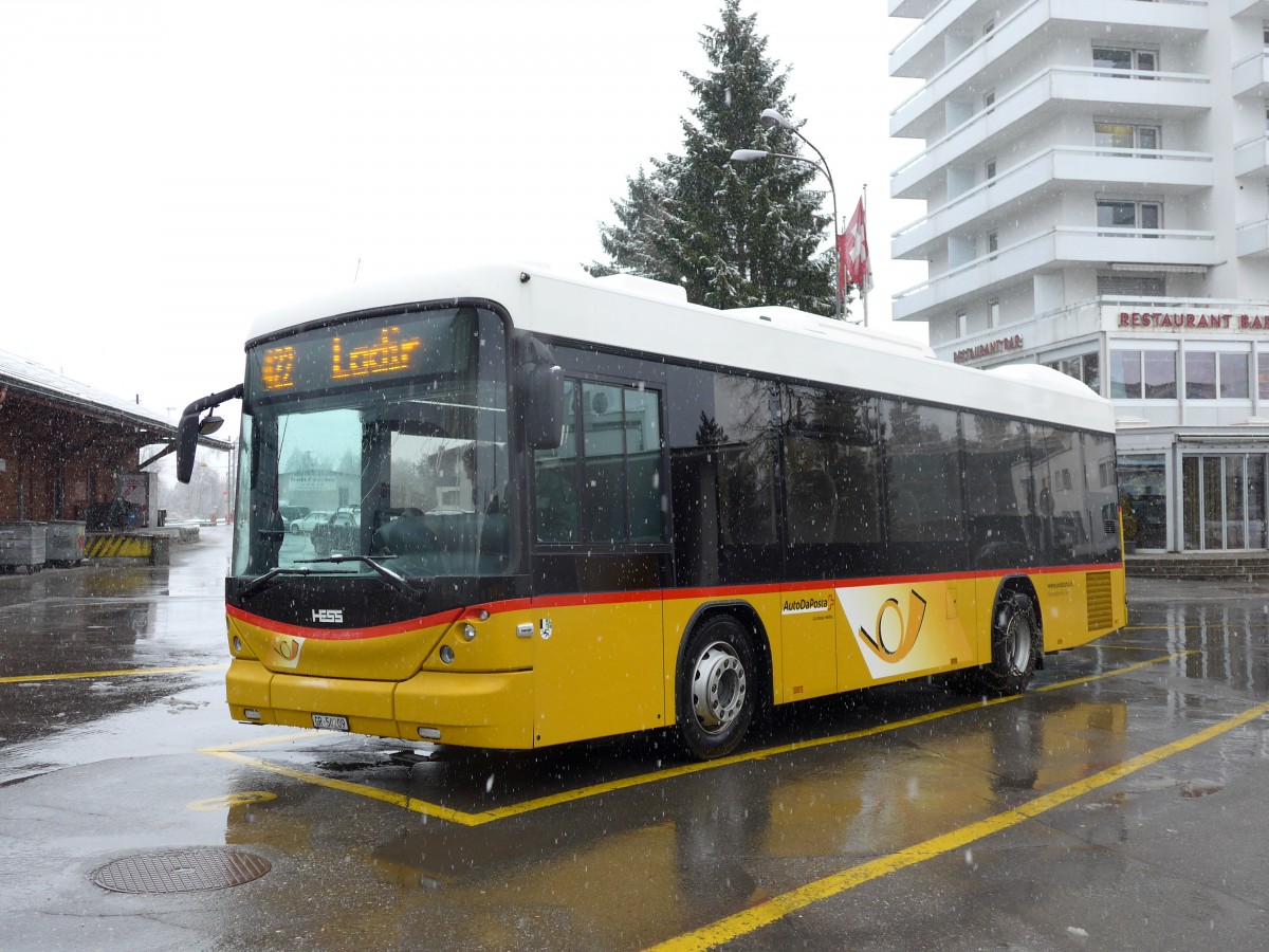 (149'068) - Fontana, Ilanz - Nr. 9/GR 50'209 - Scania/Hess am 1. Mrz 2014 beim Bahnhof Ilanz