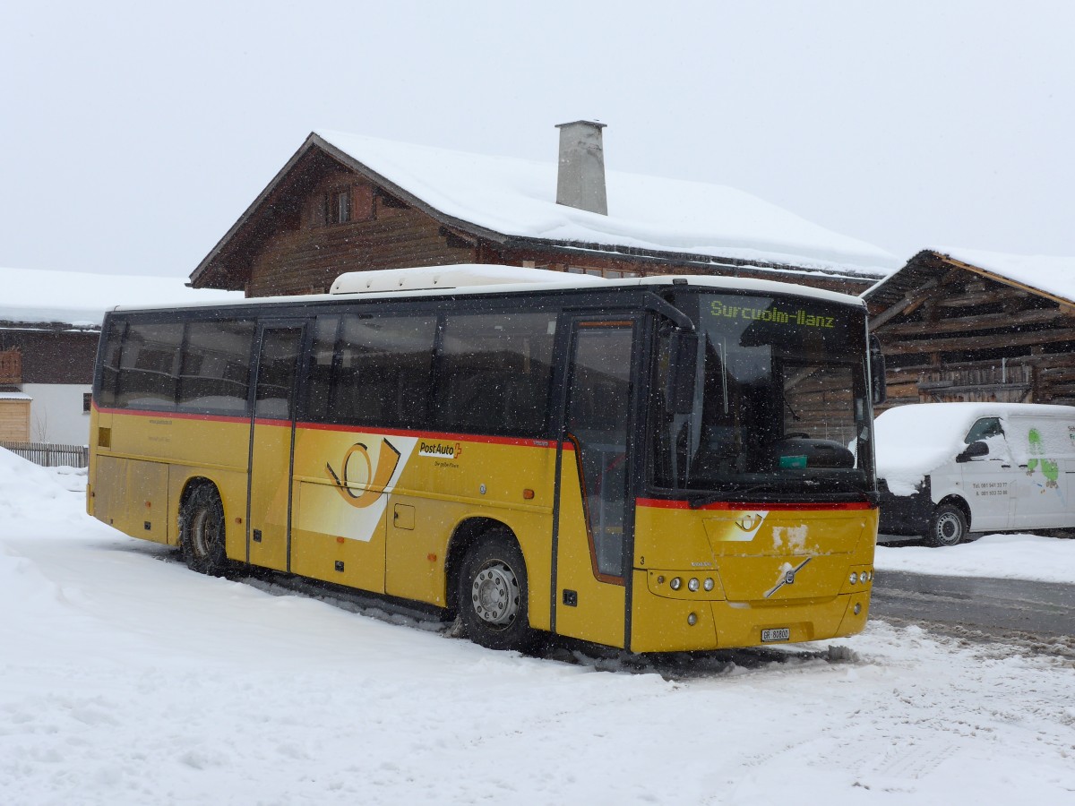 (149'093) - Fontana, Ilanz - Nr. 3/GR 80'800 - Volvo (ex Nr. 11) am 1. Mrz 2014 in Obersaxen, Friggahs