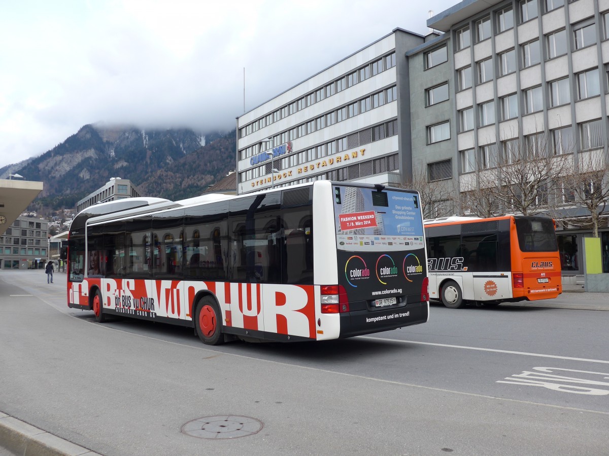 (149'136) - SBC Chur - Nr. 15/GR 97'515 - MAN am 1. Mrz 2014 beim Bahnhof Chur