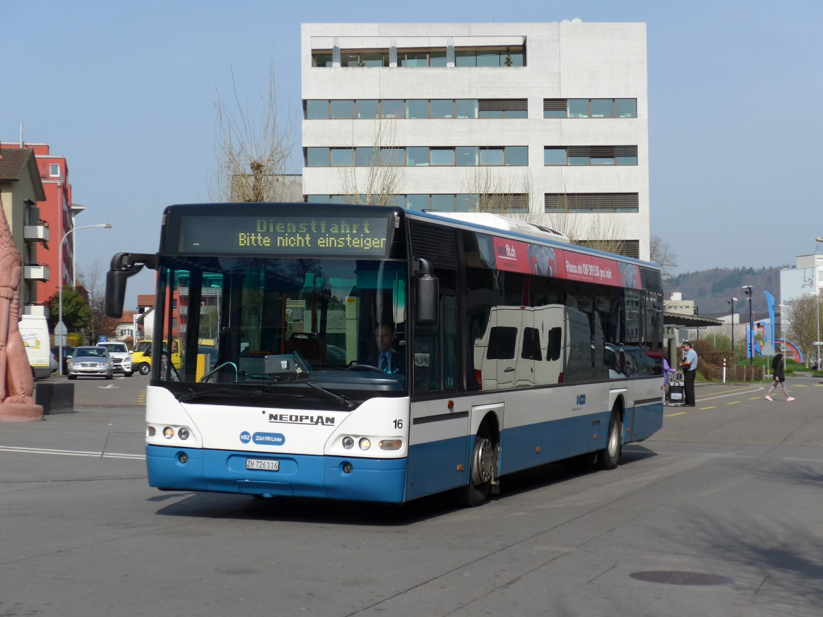 (149'456) - Limmat Bus, Dietikon - Nr. 16/ZH 726'116 - Neoplan am 31. Mrz 2014 beim Bahnhof Dietikon