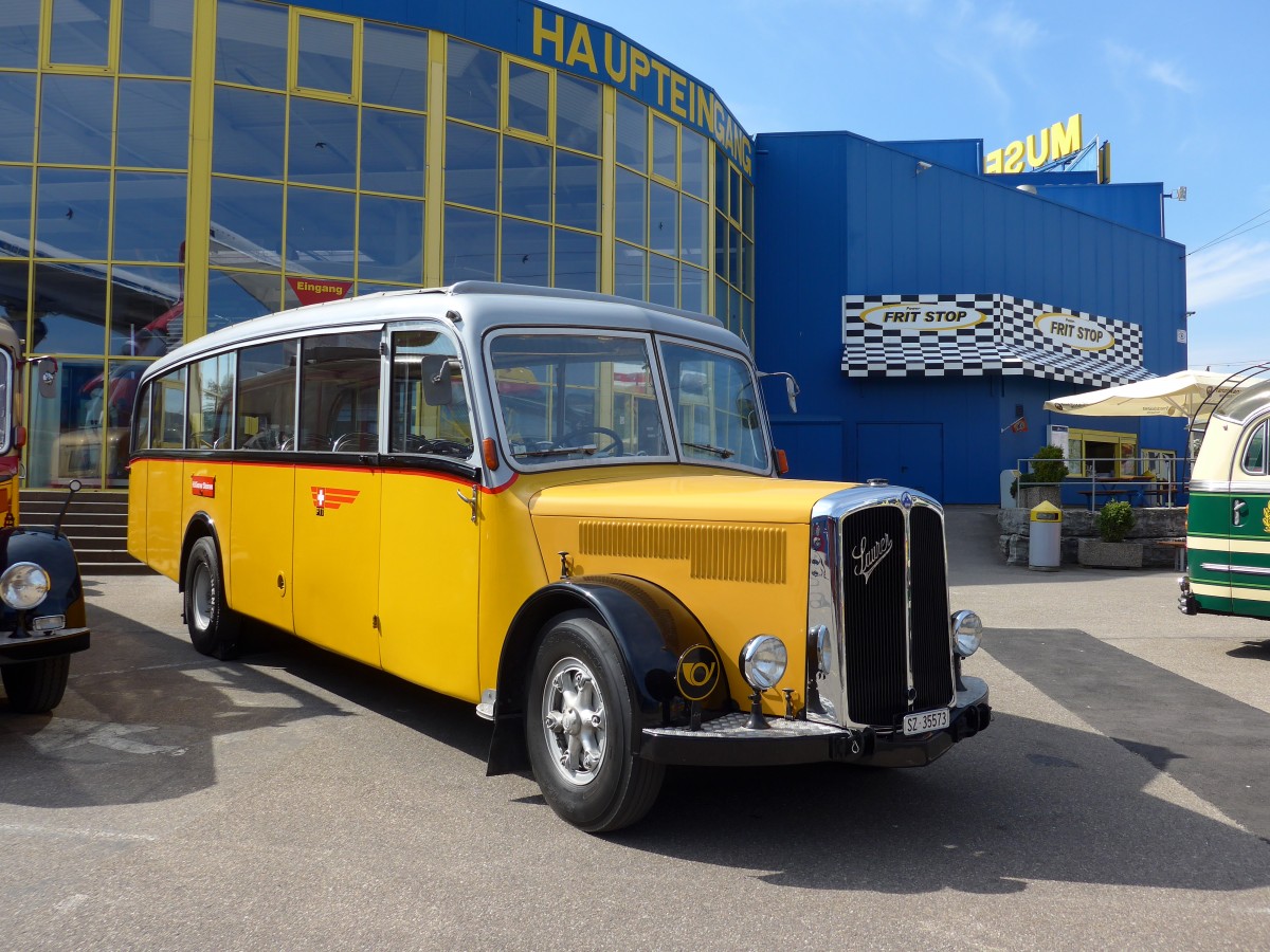 (149'769) - Aus der Schweiz: Kiener, Steinen - SZ 35'573 - Saurer/Eggli (ex Marti, Luzern; ex P 23'095; ex P 2147) am 25. April 2014 in Sinsheim, Museum