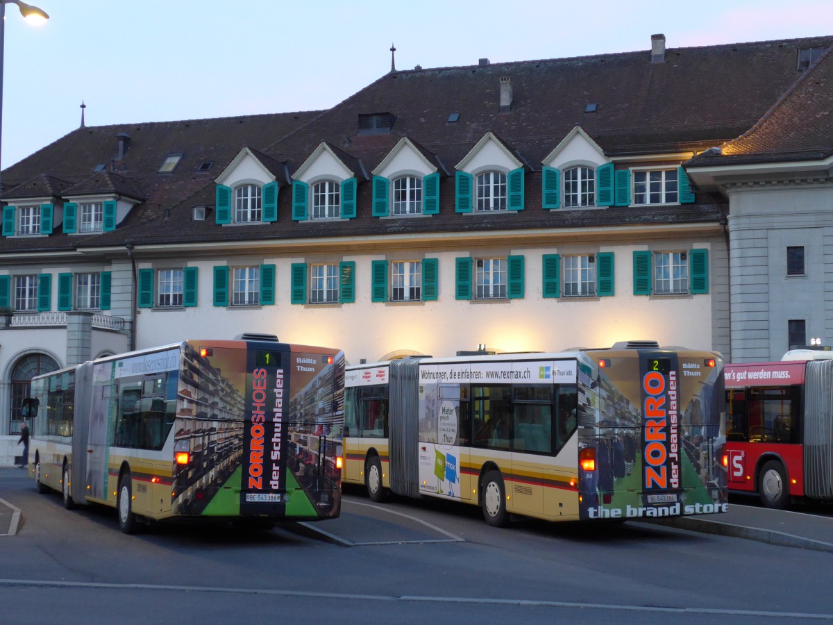 (150'519) - STI Thun - Nr. 86/BE 543'386 + Nr. 84/BE 543'384 - Mercedes am 6. Mai 2014 beim Bahnhof Thun