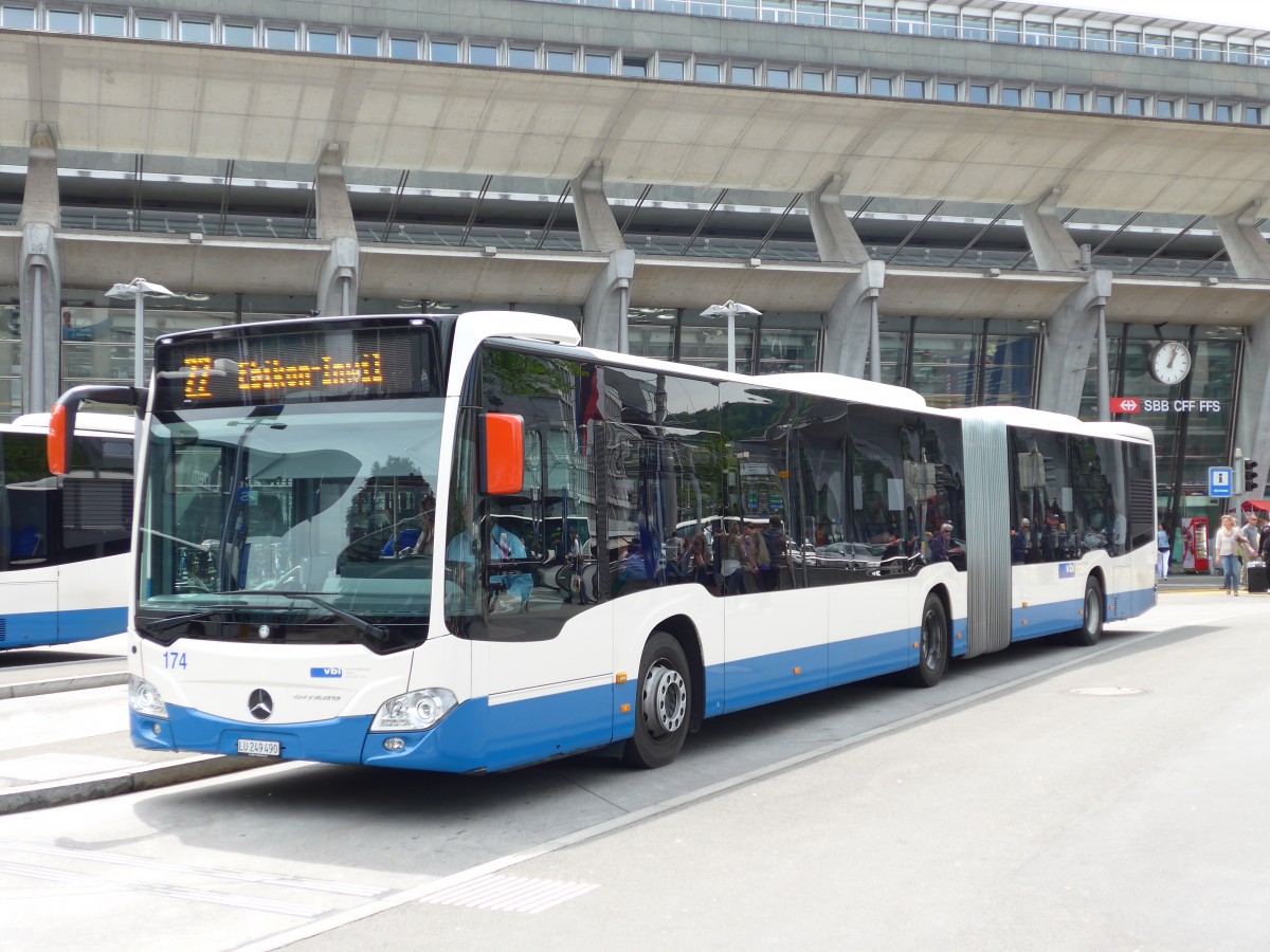 (150'587) - VBL Luzern - Nr. 174/LU 249'490 - Mercedes am 10. Mai 2014 beim Bahnhof Luzern