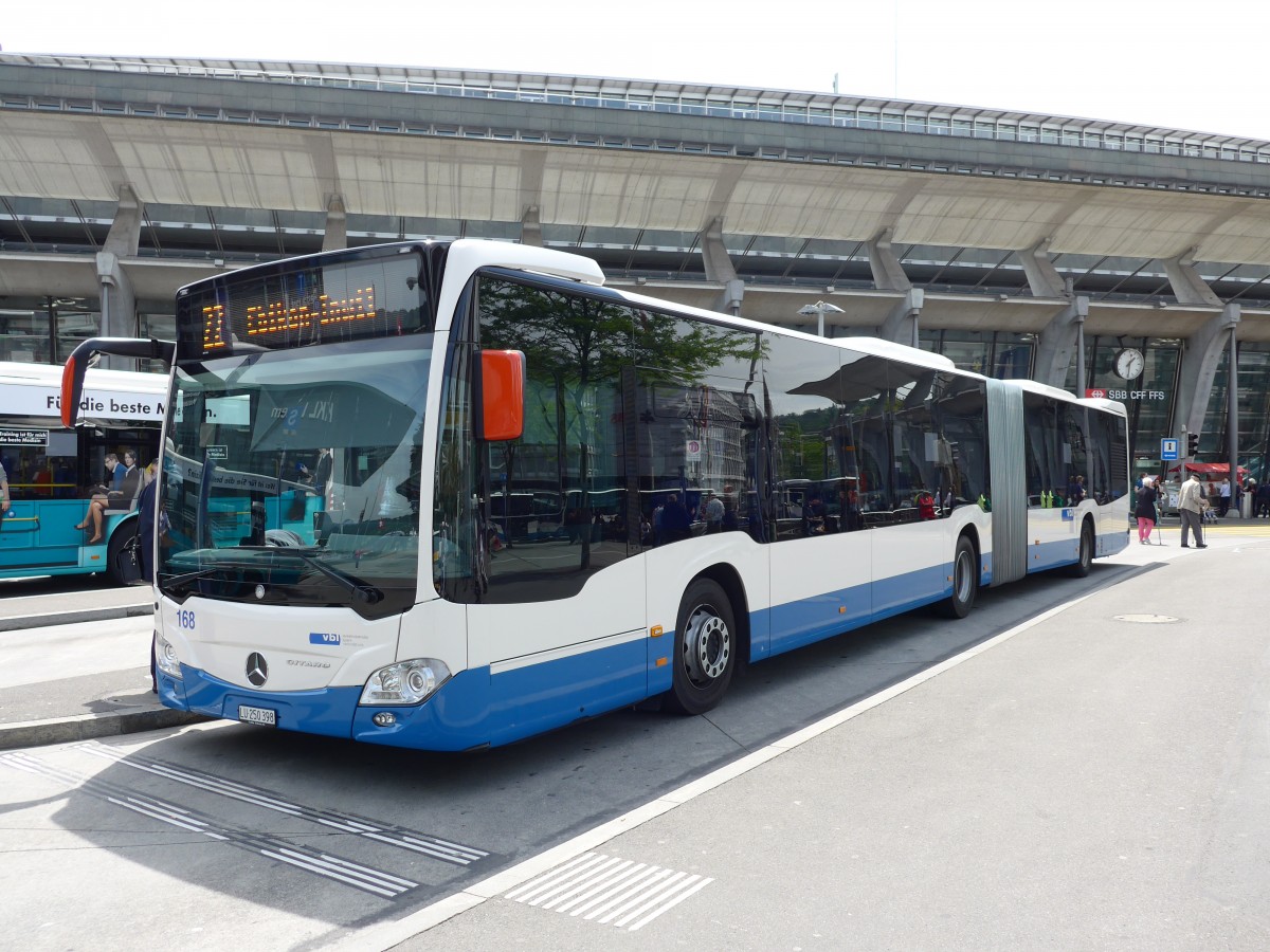 (150'617) - VBL Luzern - Nr. 168/LU 250'398 - Mercedes am 10. Mai 2014 beim Bahnhof Luzern