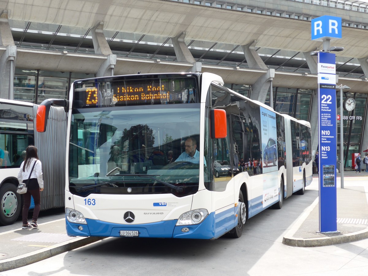 (150'632) - VBL Luzern - Nr. 163/LU 164'526 - Mercedes am 10. Mai 2014 beim Bahnhof Luzern