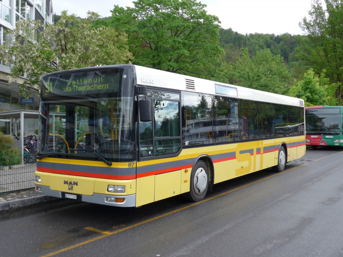 (150'644) - STI Thun - Nr. 97/BE 577'097 - MAN am 12. Mai 2014 bei der Schifflndte Thun