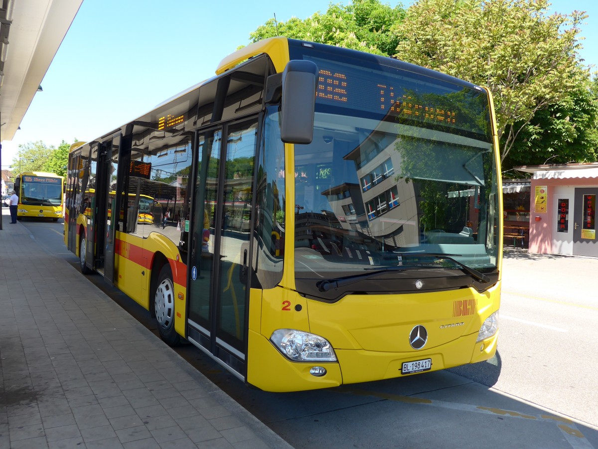 (150'701) - BLT Oberwil - Nr. 2/BL 198'417 - Mercedes am 18. Mai 2014 beim Bahnhof Sissach