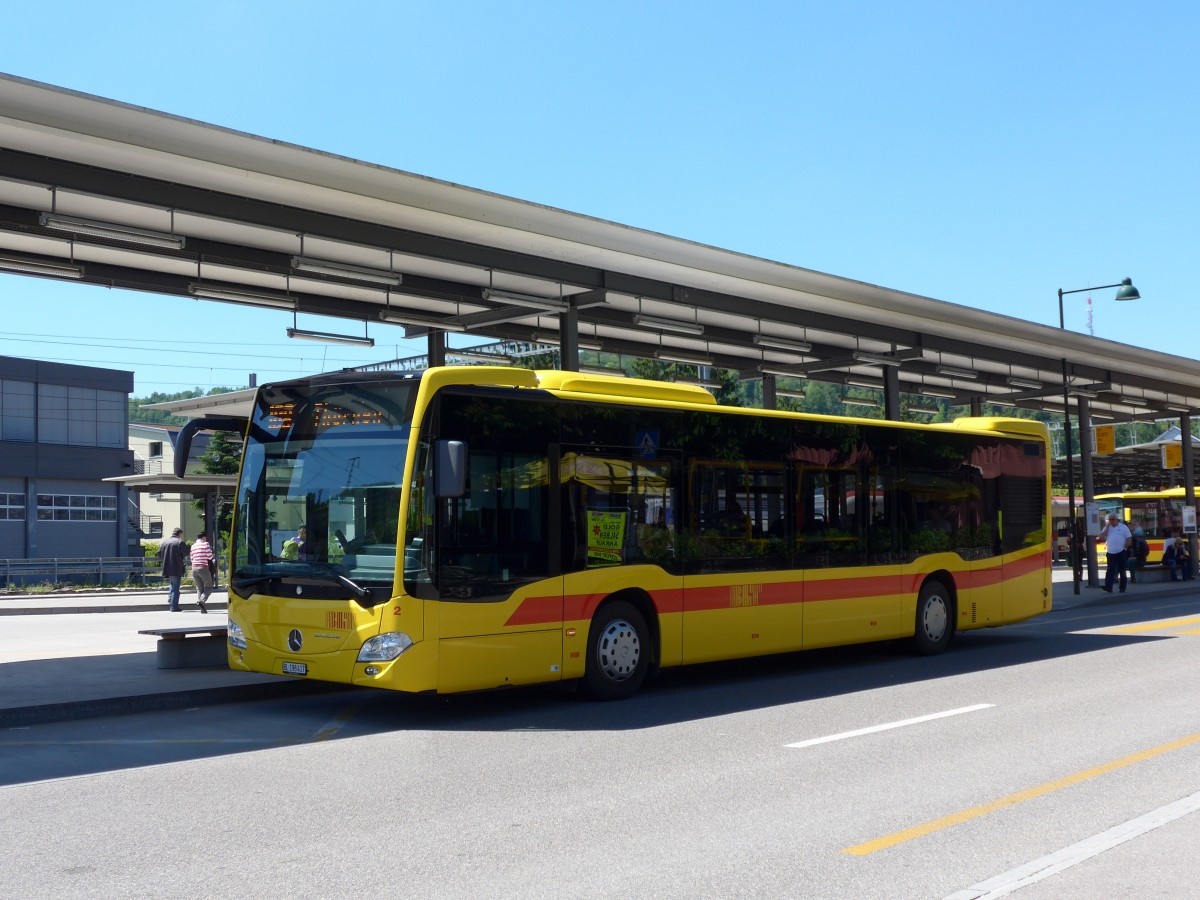 (150'702) - BLT Oberwil - Nr. 2/BL 198'417 - Mercedes am 18. Mai 2014 beim Bahnhof Sissach