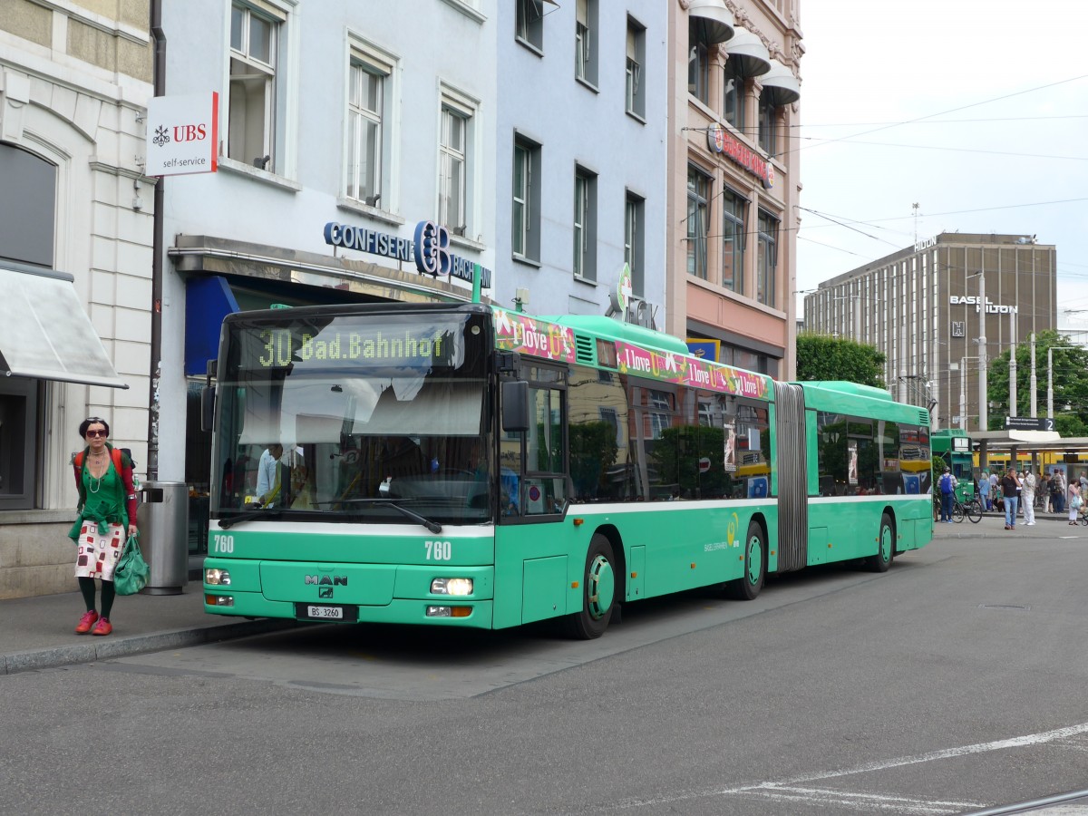 (151'040) - BVB Basel - Nr. 760/BS 3260 - MAN am 29. Mai 2014 beim Bahnhof Basel