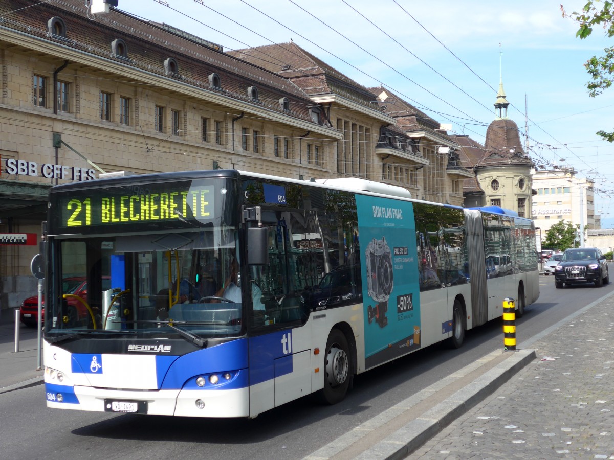 (151'135) - TL Lausanne - Nr. 604/VD 1491 - Neoplan am 1. Juni 2014 beim Bahnhof Lausanne