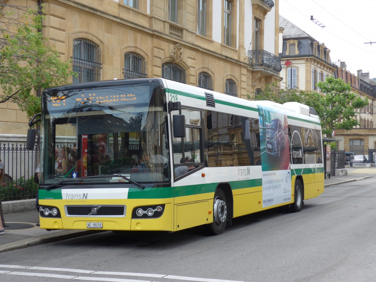 (151'505) - transN, La Chaux-de-Fonds - Nr. 218/NE 99'218 - Volvo (ex TN Neuchtel Nr. 218) am 12. Juni 2014 in Neuchtel, Place Pury