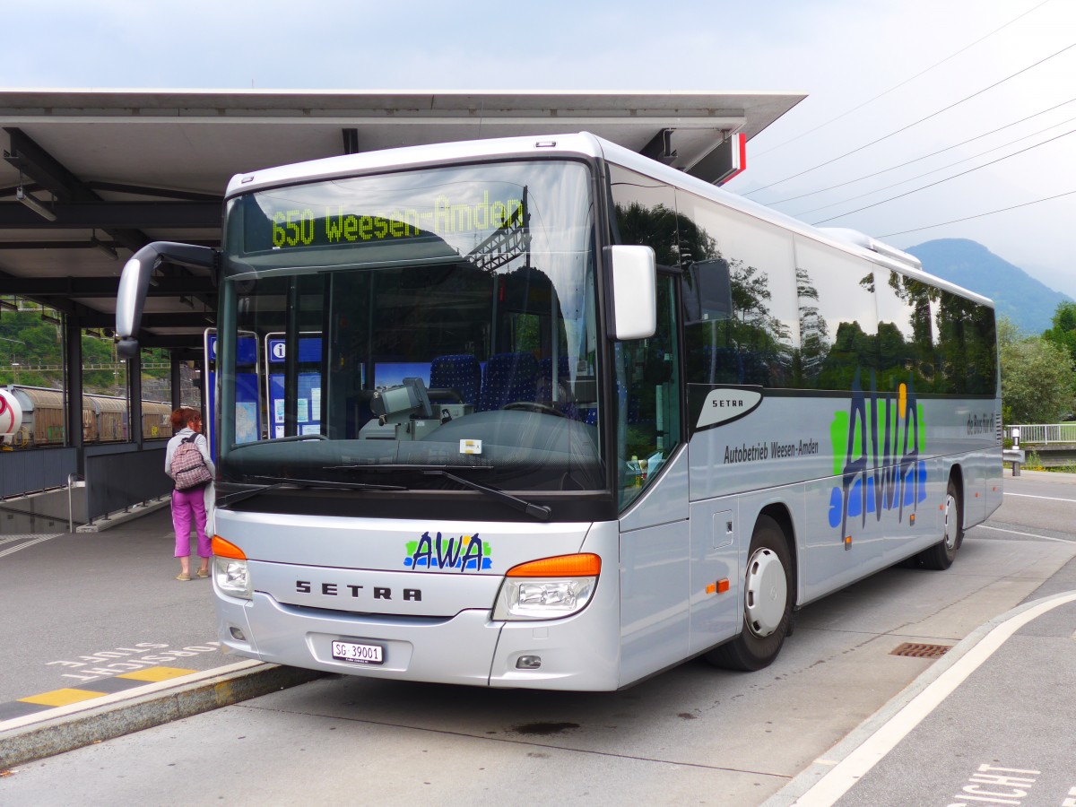 (151'828) - AWA Amden - Nr. 1/SG 39'001 - Setra am 23. Juni 2014 beim Bahnhof Ziegelbrcke