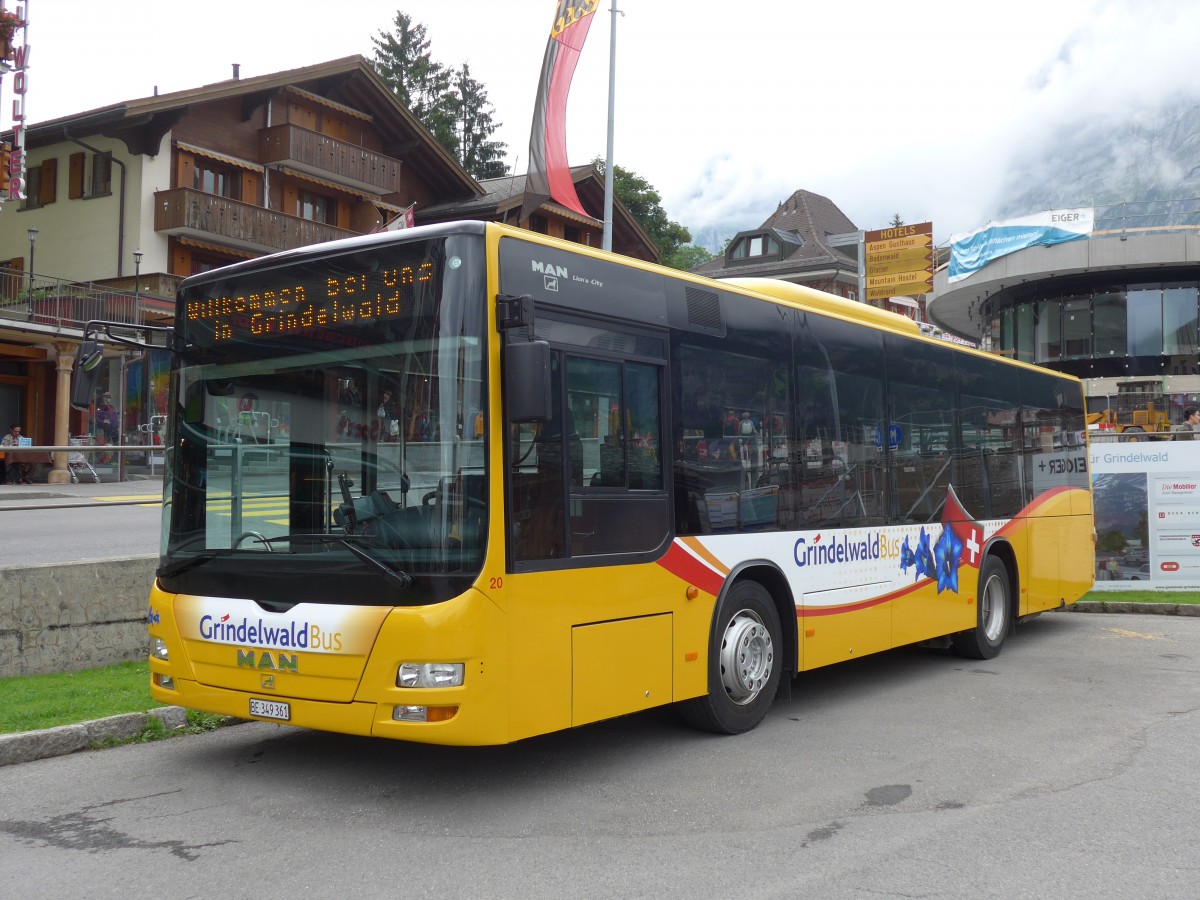 (153'594) - AVG Grindelwald - Nr. 20/BE 349'361 - MAN/Gppel am 3. August 2014 beim Bahnhof Grindelwald