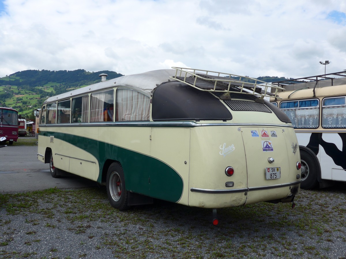 (153'866) - Wehrli, Thayngen - SH 875 - Saurer/Saurer (ex Rieser+Vetter, Frauenfeld) am 16. August 2014 in Altsttten, Allmendplatz