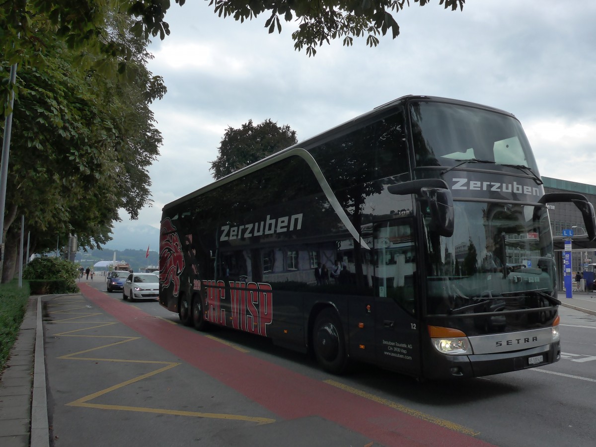 (154'061) - Zerzuben, Visp-Eyholz - Nr. 12/VS 100'431 - Setra am 19. August 2014 beim Bahnhof Luzern