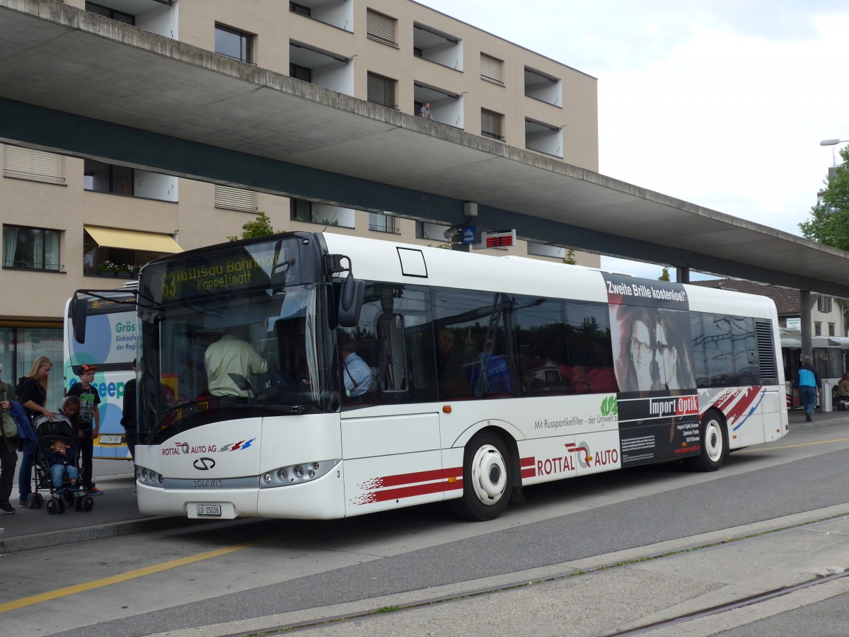 (154'150) - ARAG Ruswil - Nr. 3/LU 15'036 - Solaris am 19. August 2014 beim Bahnhof Sursee