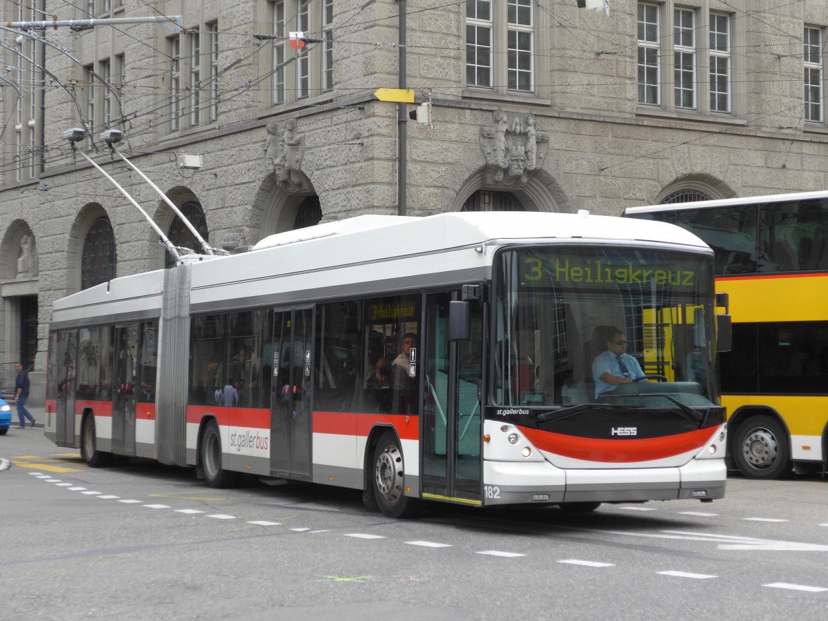 (154'197) - St. Gallerbus, St. Gallen - Nr. 182 - Hess/Hess Gelenktrolleybus am 20. August 2014 beim Bahnhof St. Gallen