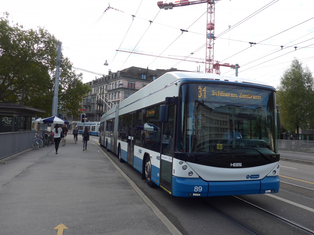 (154'279) - VBZ Zrich - Nr. 89 - Hess/Hess Doppelgelenktrolleybus am 21. August 2014 in Zrich, Sihlpost