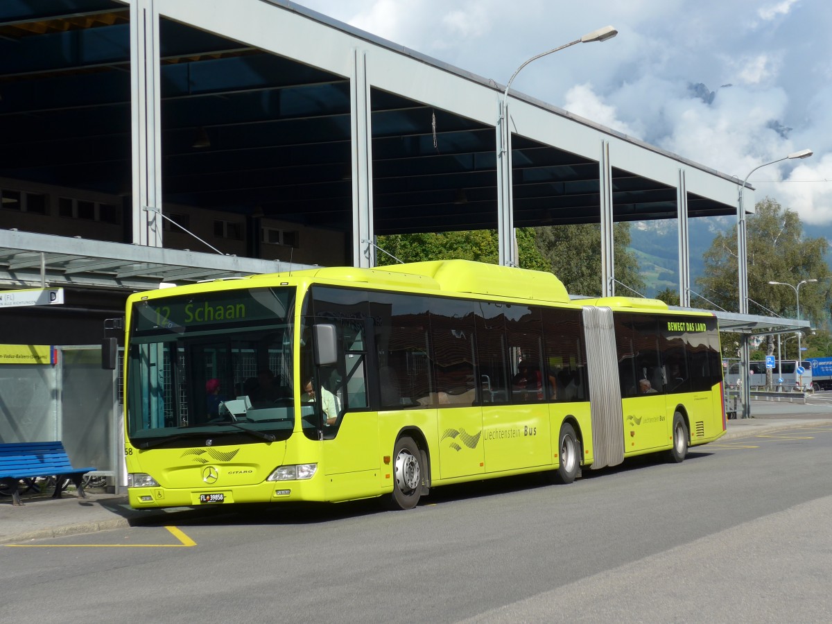 (154'286) - Aus Liechtenstein: LBA Vaduz - Nr. 58/FL 39'858 - Mercedes (ex Matt, Mauren Nr. 50) am 21. August 2014 beim Bahnhof Buchs