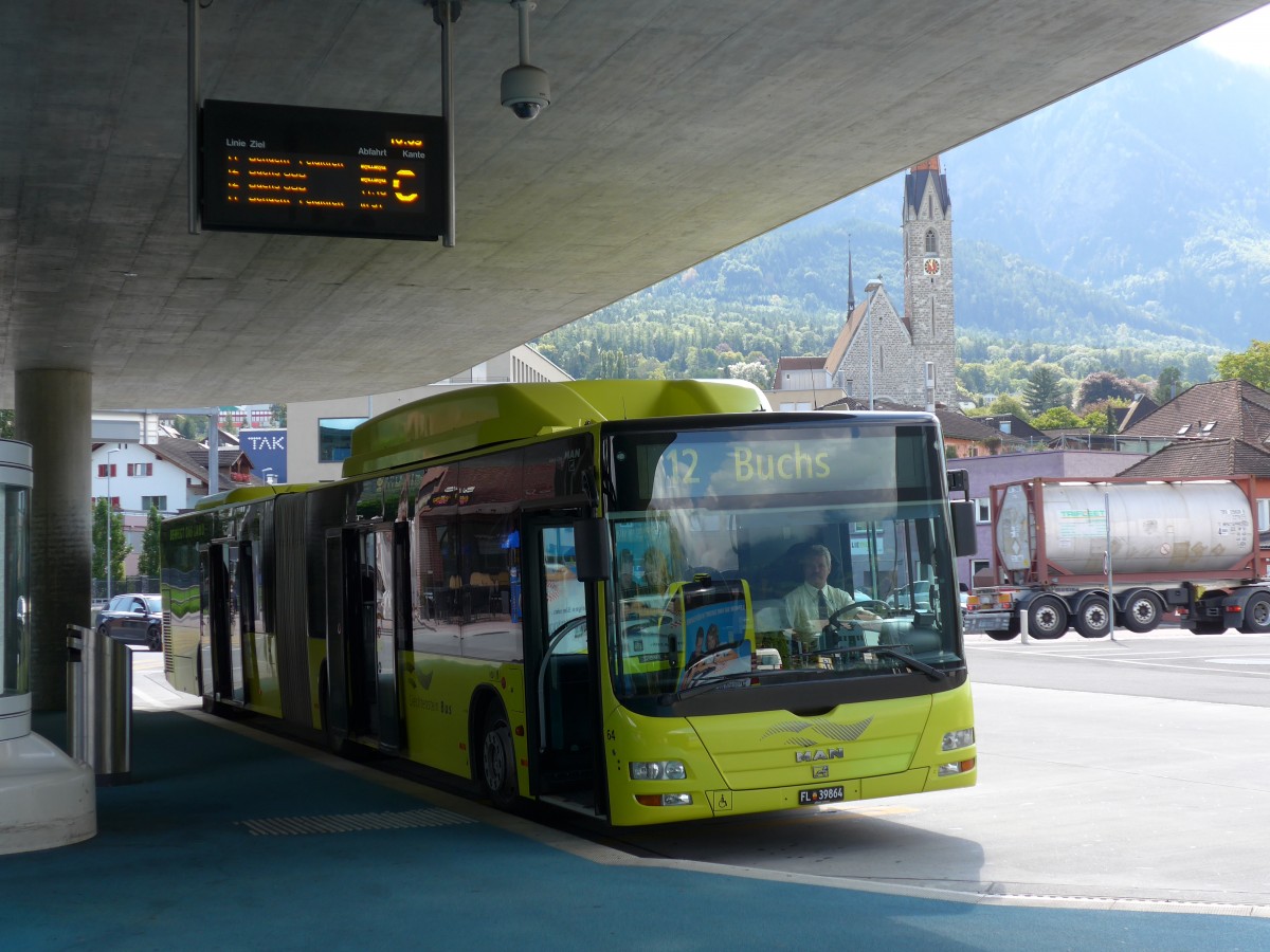 (154'289) - LBA Vaduz - Nr. 64/FL 39'864 - MAN (ex Matt, Mauren Nr. 12) am 21. August 2014 beim Bahnhof Schaan