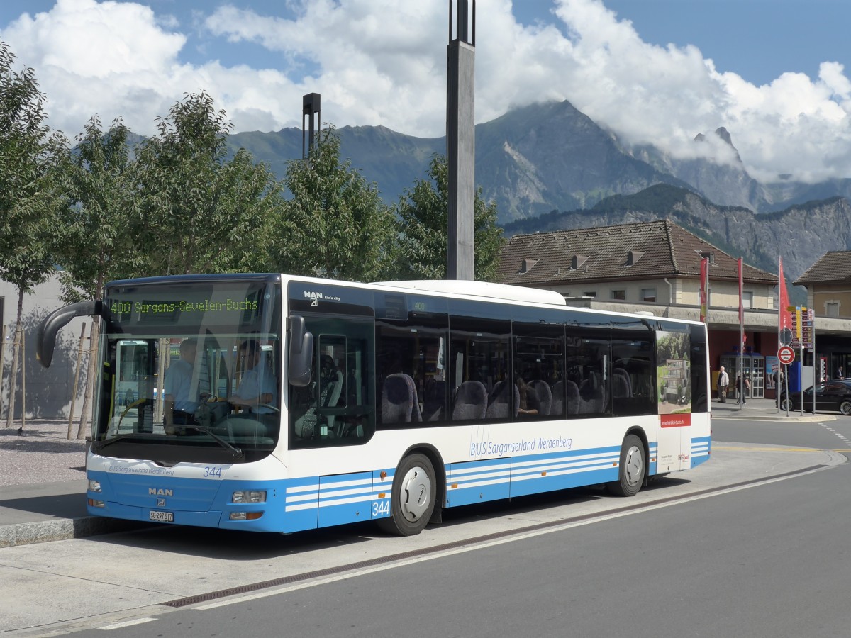 (154'346) - BSW Sargans - Nr. 344/SG 297'517 - MAN am 21. August 2014 beim Bahnhof Sargans