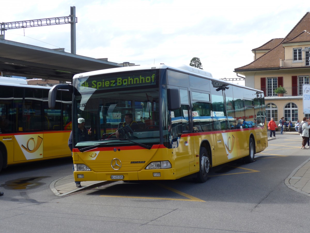 (154'412) - PostAuto Bern - BE 615'595 - Mercedes (ex Nr. 532; ex P 25'235) am 24. August 2014 beim Bahnhof Spiez