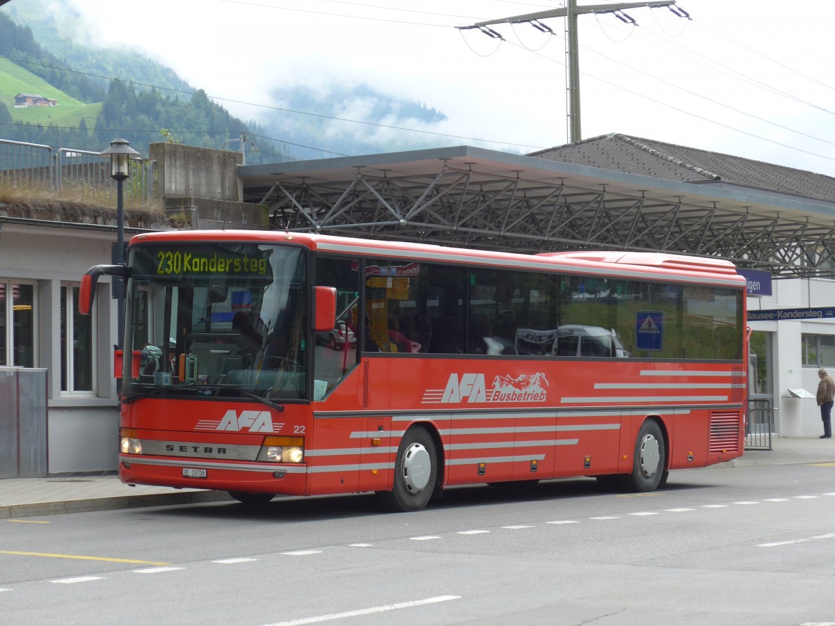 (154'728) - AFA Adelboden - Nr. 22/BE 26'708 - Setra (ex Nr. 8) am 31. August 2014 beim Bahnhof Frutigen