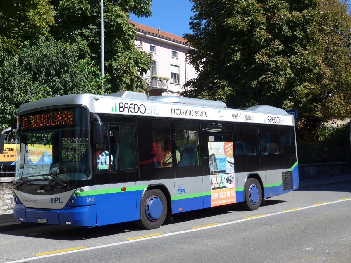 (155'167) - TPL Lugano - Nr. 207/TI 218'939 - Scania/Hess am 13. September 2014 in Lugano, Centro