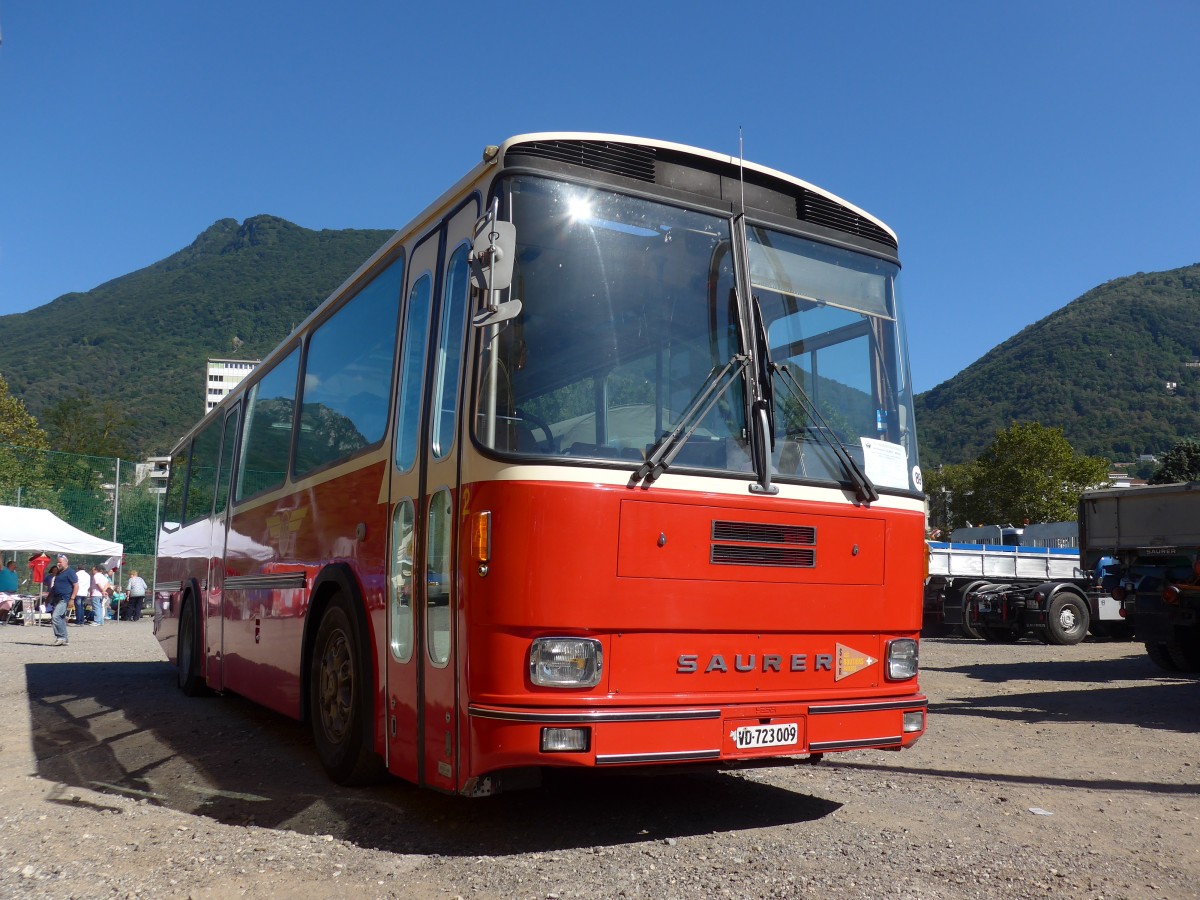 (155'216) - Chanson, Bex - Nr. 2/VD 723'009 - Saurer/Hess (ex TPC Aigle Nr. 2; ex BVB Bex Nr. 2) am 13. September 2014 in Lugano, Saurertreffen