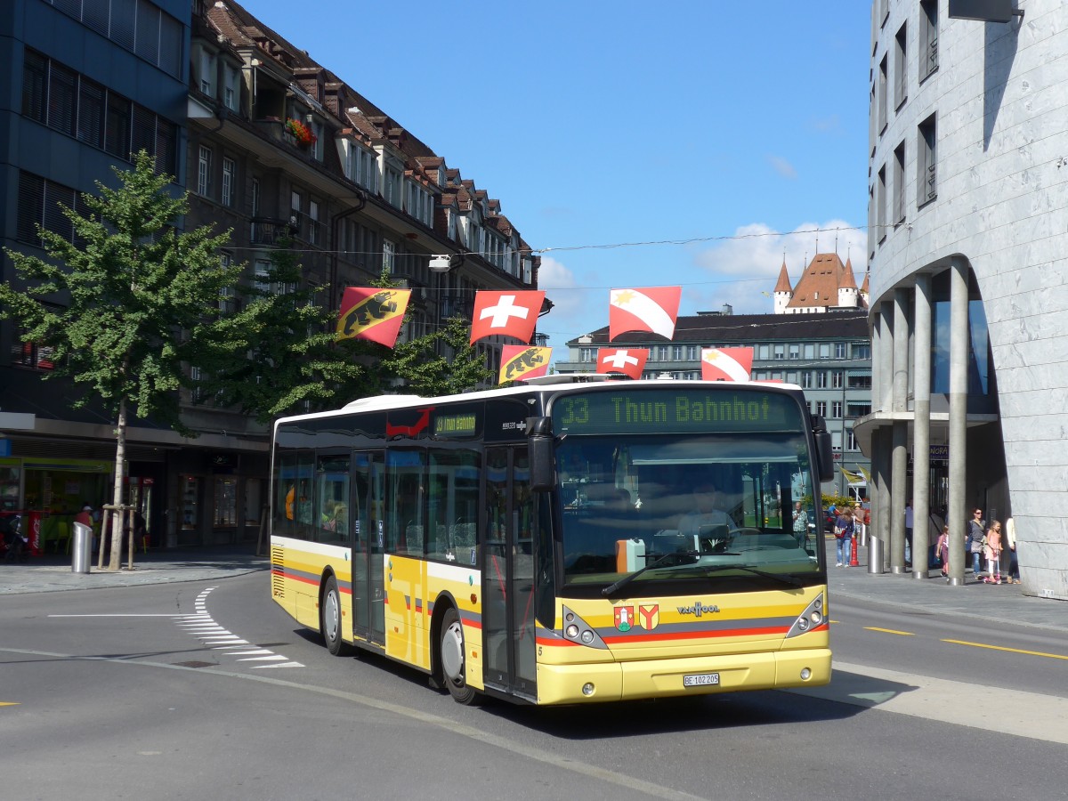 (155'260) - STI Thun - Nr. 5/BE 102'205 - Van Hool (ex Moser, Teuffenthal; ex Burri, Teuffenthal) am 14. September 2014 beim Bahnhof Thun