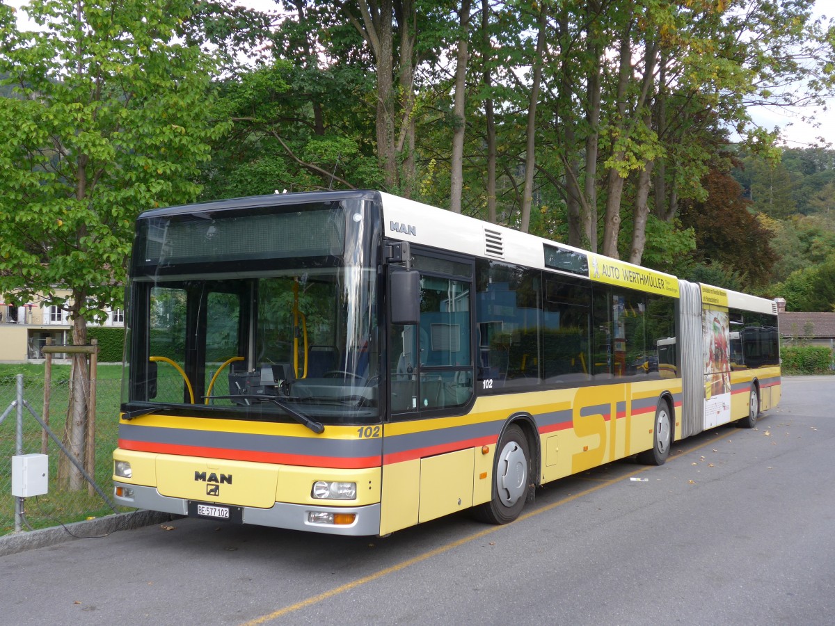 (155'309) - STI Thun - Nr. 102/BE 577'102 - MAN am 20. September 2014 bei der Schifflndte Thun