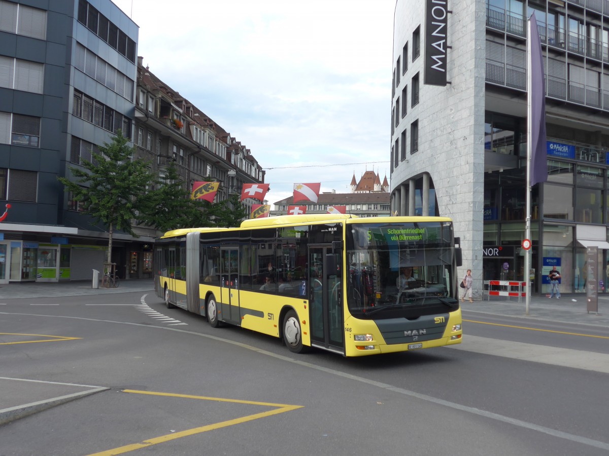 (155'312) - STI Thun - Nr. 146/BE 801'146 - MAN am 20. September 2014 beim Bahnhof Thun