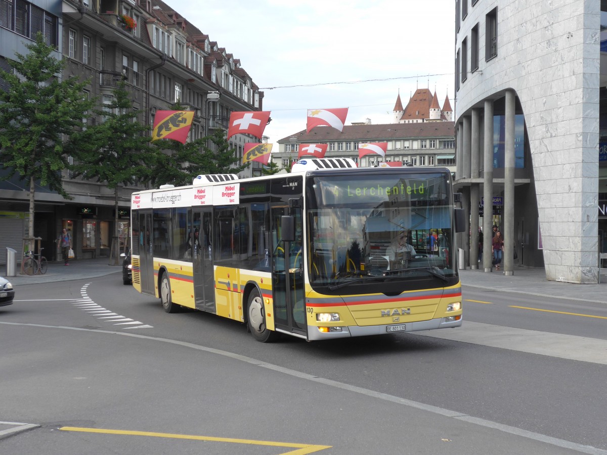 (155'315) - STI Thun - Nr. 130/BE 801'130 - MAN am 20. September 2014 beim Bahnhof Thun