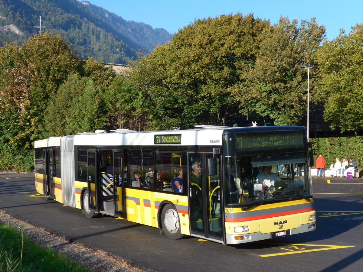 (155'351) - STI Thun - Nr. 103/BE 577'103 - MAN am 23. September 2014 beim Bahnhof Interlaken West